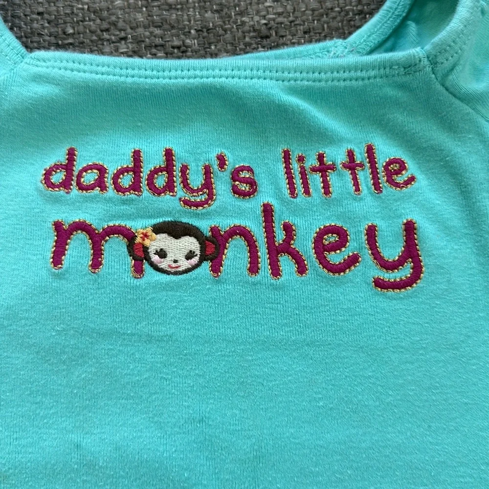 Gymboree Girls Teal Daddy’s Little Monkey Embroidered Tank Top Size 5